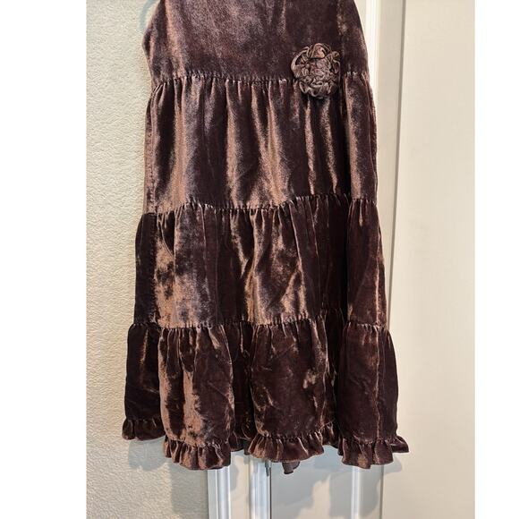 H&M chocolate brown silk blend velvet tired hi low dress size 4/5 formal special - Picture 4 of 8